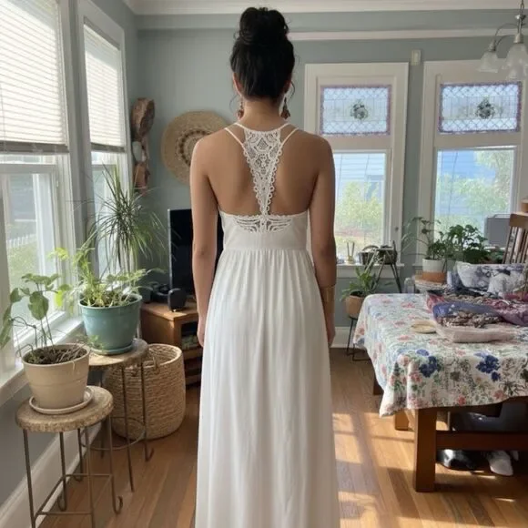 NWT Anthropologie RAGA Boho White Crochet Lace Maxi Dress - Picture 2 of 4